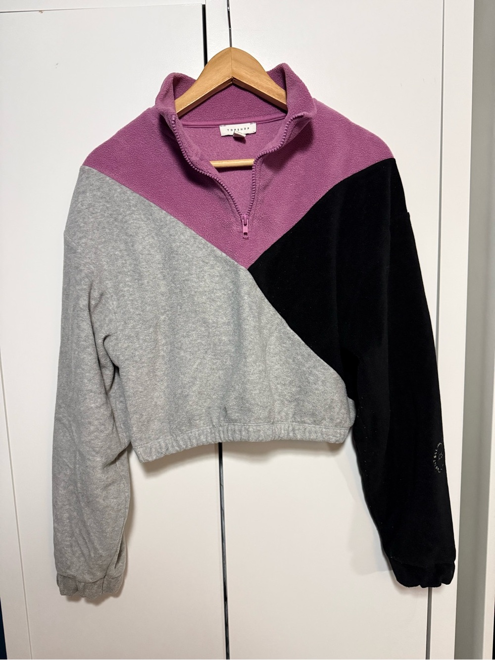 Topshop Purple, Gray & Black Colorblock Quarter-Zip Pullover